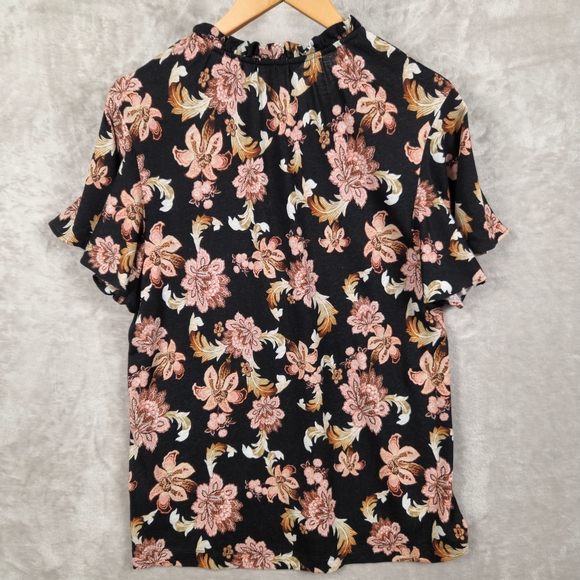 Lauren Ralph Lauren Top Floral Women’s Size XL Linen Blend Black Pink Ruffles - Picture 2 of 10